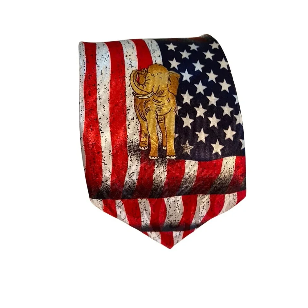 Steven Harris Mens USA Flag GOP Elephant Tie Red White Blue Patriotic Handmade